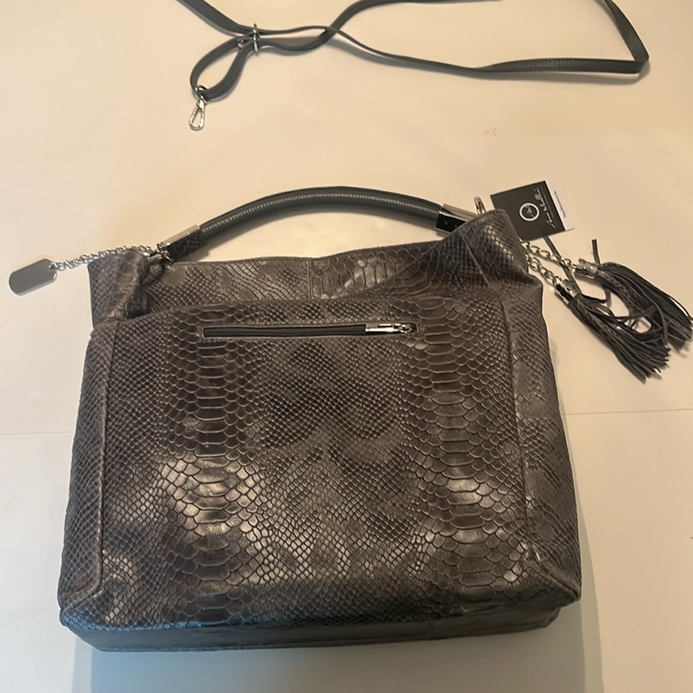 NWT Anna Morellini Rosallia Gray Leather Shopper Purse - Picture 4 of 16